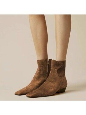 miss left Women's Square Closed Toe Low Chunky Heel Ankle Booties Brown Shoes